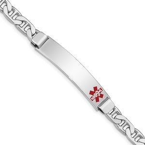 925 Sterling Silver Nautical Rhodium-plated Medical ID Anchor Link Bracelet, 7"